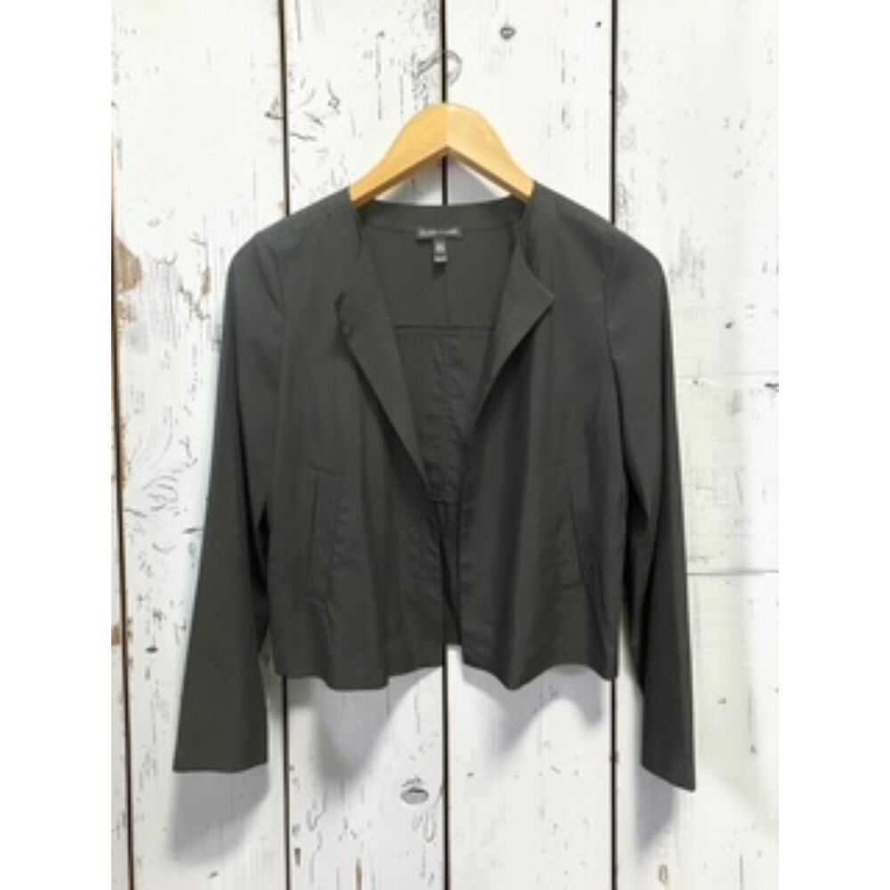 Eileen Fisher Sandwashed Tencel Cropped Open-Front Blazer Jacket Black XXS